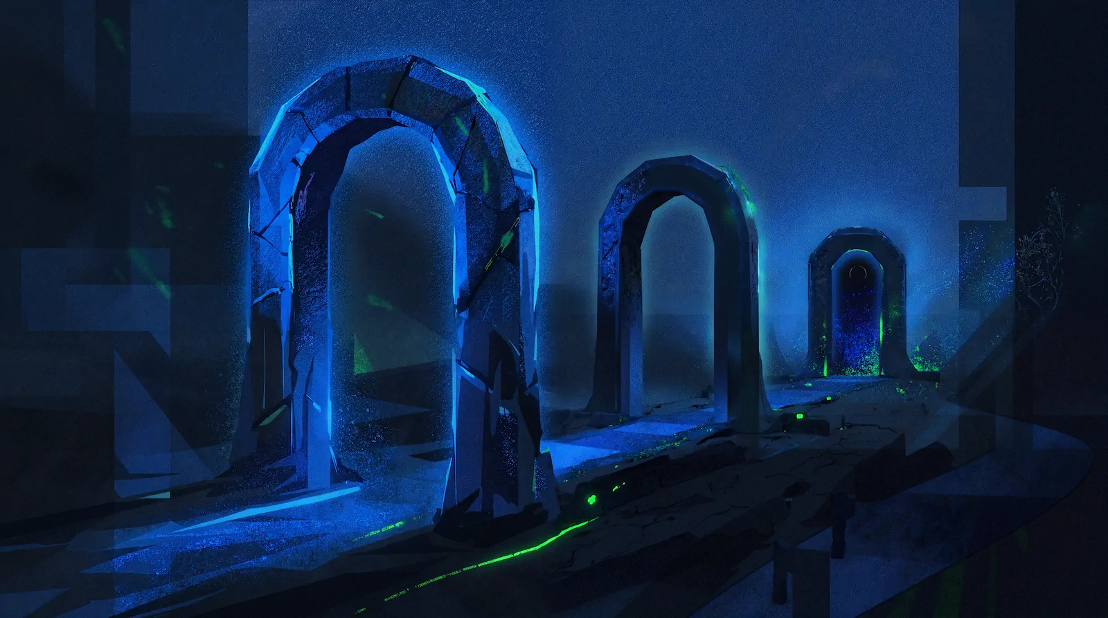 Three gates along a path.
